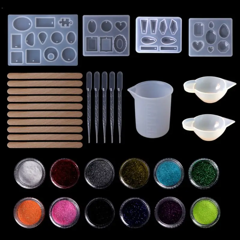 

Silicone Resin Molds Measuring Cup Dropper DIY Earrings Pendant Jewelry Making Tools Set Cabochon Geometric Round