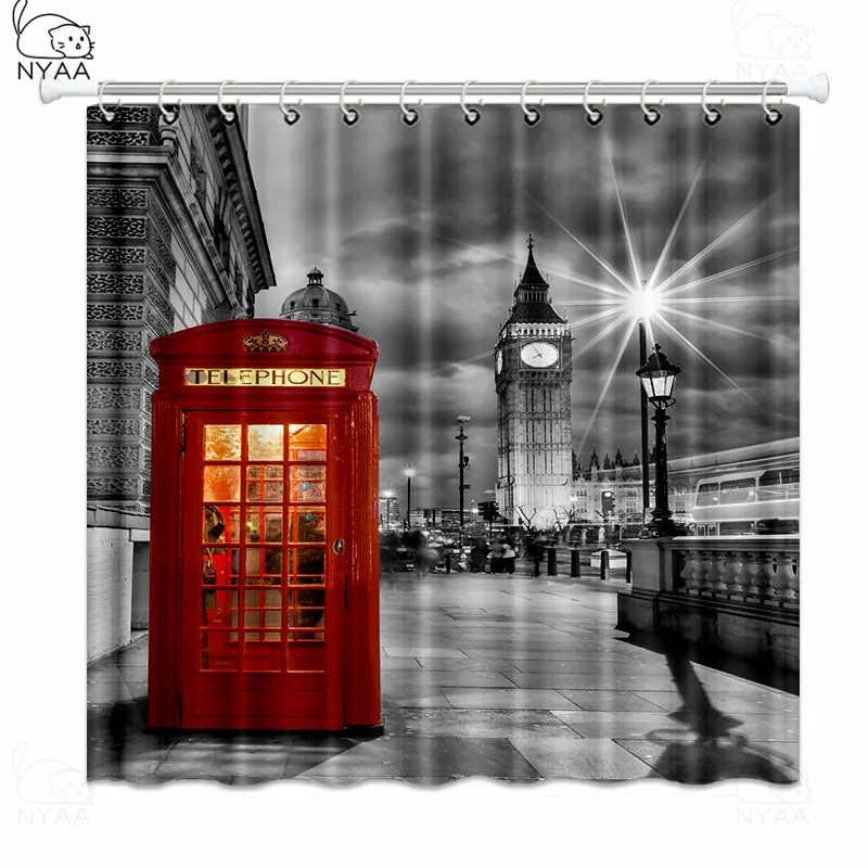 Креативная лондонская душевая занавеска Биг-Бен из полиэстера