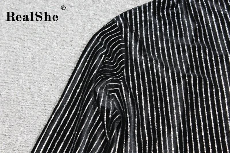 RealShe, новинка, женские блузки Mujer De Moda, Осень-зима, черная полосатая блузка, Женские топы и блузки с длинным рукавом, Рубашки, Топы