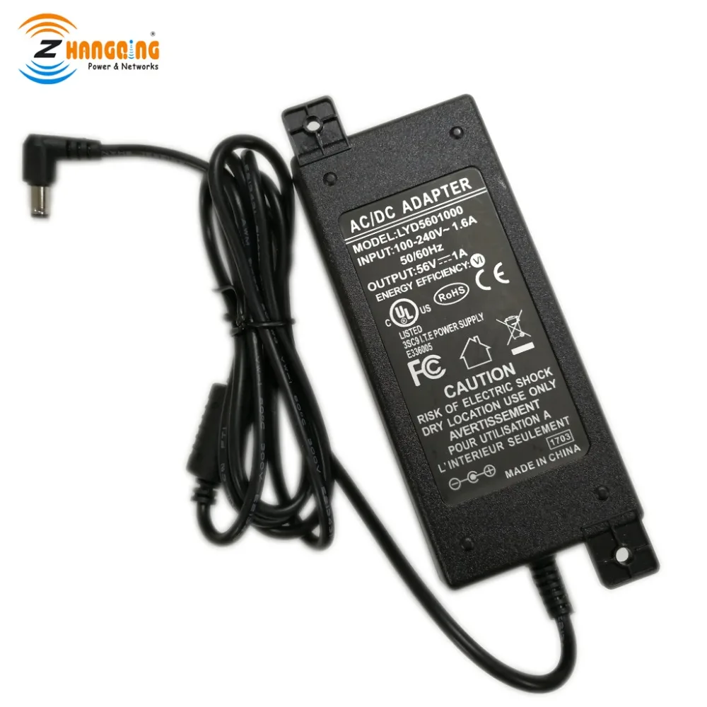 Блок питания для инжекторов PoE 56 В 60 Вт с разъемом 2 1 мм утверждением UL и FCC шнур на