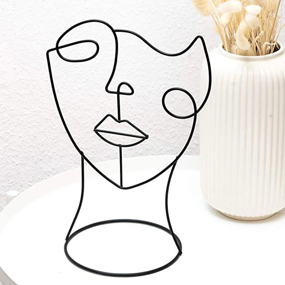 Абстрактная Металлическая черная декоративная статуя для лица в стиле ретро