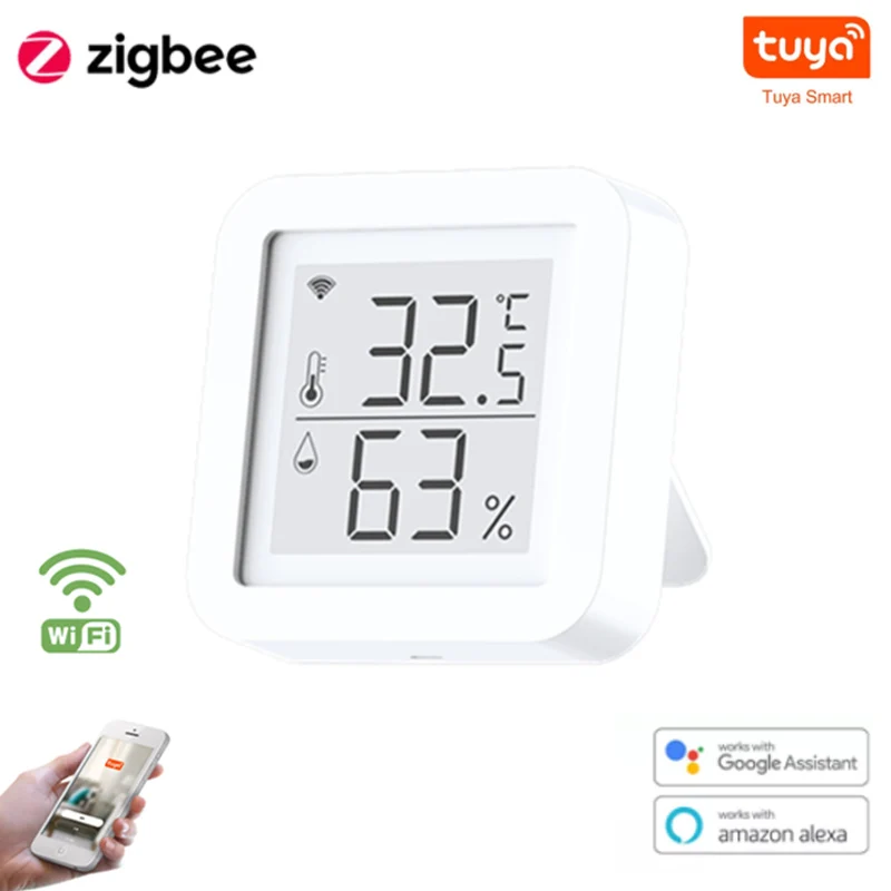 

Датчик температуры и влажности Zigbee Wi-Fi для умного дома, термометр Var SmartLife с дисплеем и поддержкой Alexa Google Assistant
