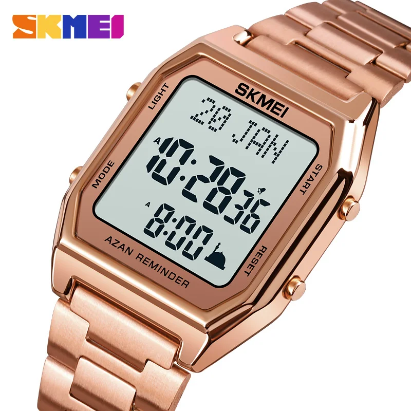 

Мусульманские цифровые часы для молитвы Qibla компас Hijri календарь Коран Закладка город мужчины азан часы исламский браслет SKMEI Montre