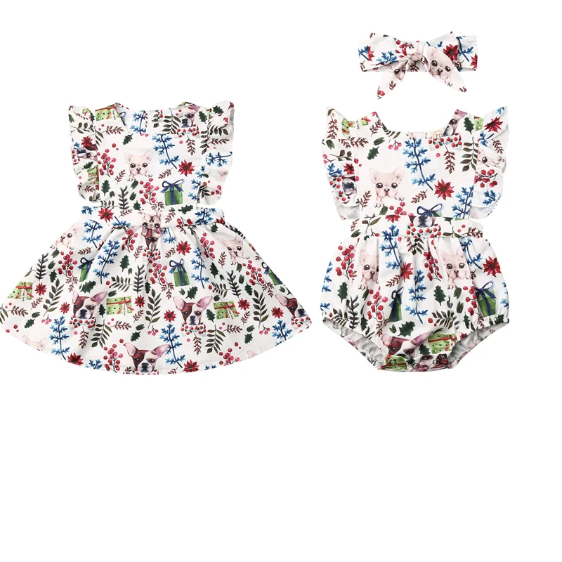 2019 Рождественская одежда для сестер боди с цветочным рисунком повязка на голову