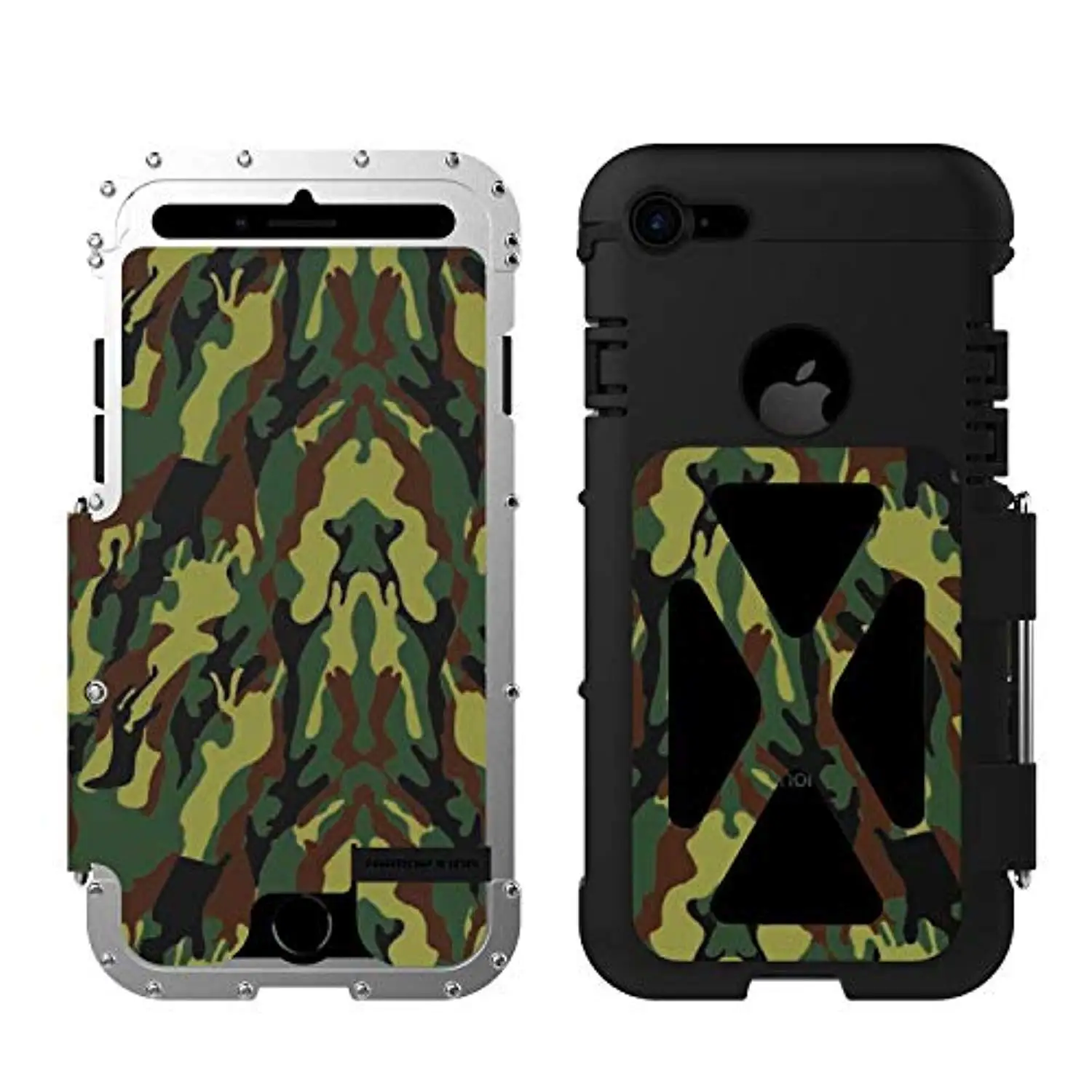 Camouflage Железный человек из нержавеющей стали винт установить Алюминиевый металлический чехол для телефона для iphone XS MAX XR X 6s 7 8 Plus чехол флип стенд Броня чехол - Цвет: Camouflage