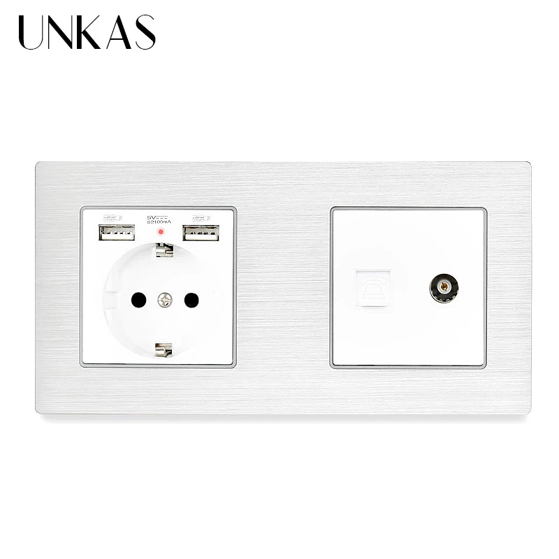 Разъем UNKAS с алюминиевой металлической панелью европейского стандарта USB + 1