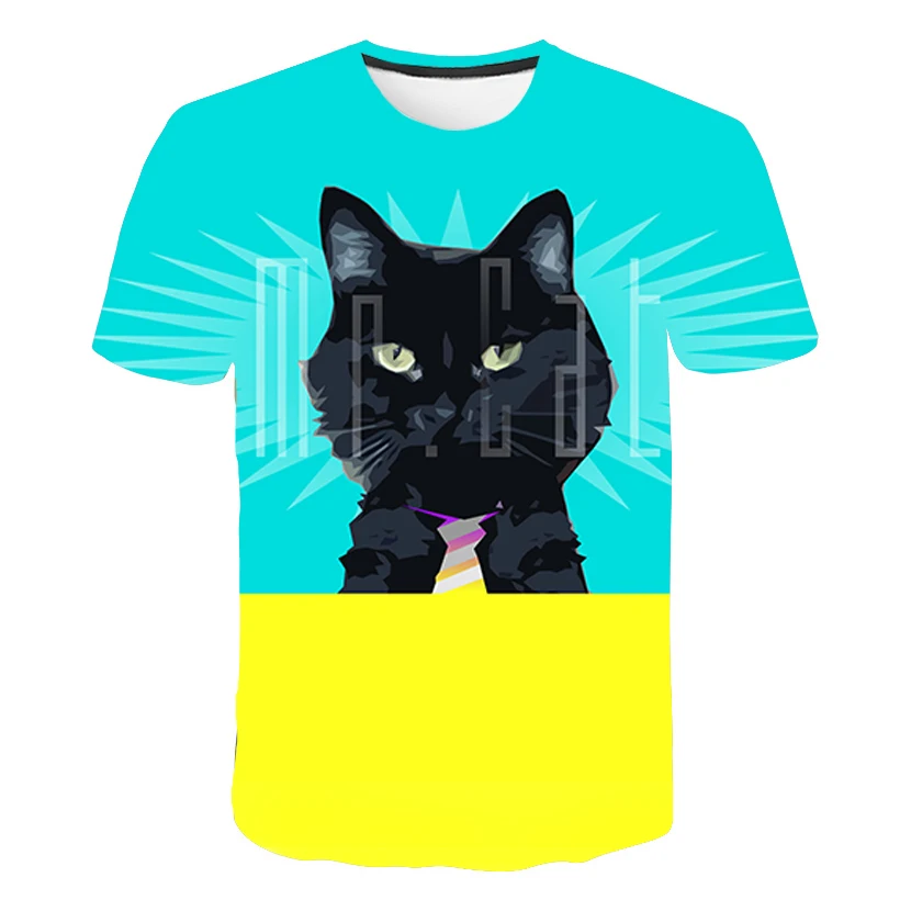 

Summer clothes boy girl T-shirt 3d animal cat print T-shirt boy girl personality children short-sleeved shirt T-shirt clothing