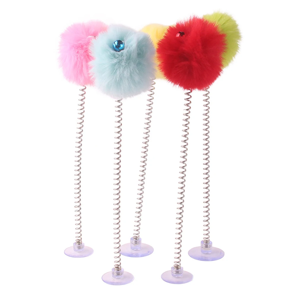 

Sucker Bells Cat Teaser Stick Colorful Plush Ball Wire Spring Rod Funny Cat Toy Kitten Interactive Scratching Toys Game Wand