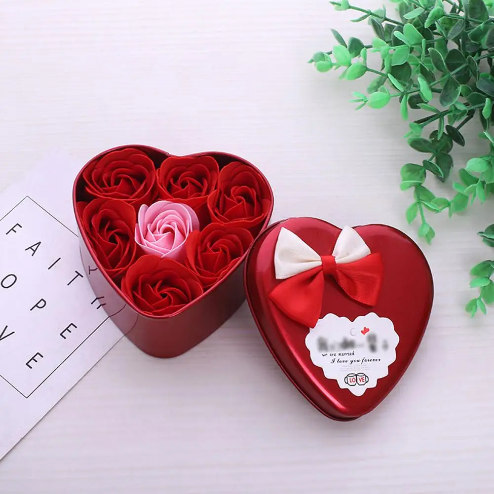 7 мыла розы в форме сердца жестяная коробка ручной работы чехол Подарочная для
