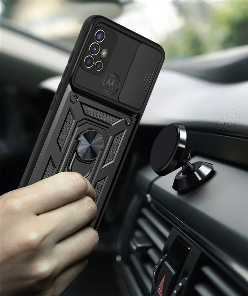slide camera armor phone case for motorola g10 g20 g30 rugged silicone metal magnetic ring cover for moto g50 g60 g100 g60s case free global shipping