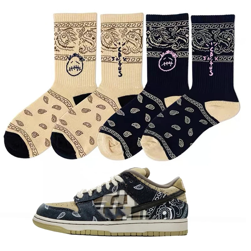 

3Pairs/Set Men Cotton Socks Skate Crew Socks Sport Travis Scott Cactus Jack Bandanas Socks Streetwear Hip Hop Socks With print