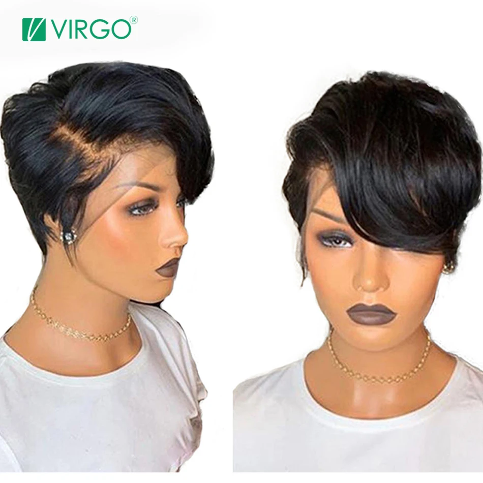 Virgo короткий парик Pixie Cut бесклеевая кружевная передняя часть человеческих волос