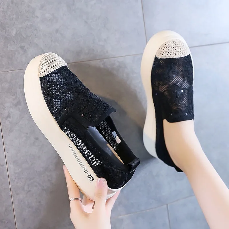 

2021 New Summer New Mesh Mesh Hollow Platform Loafers Sandals Increased Breathability Ladies Single Shoes Zapatos De Mujer