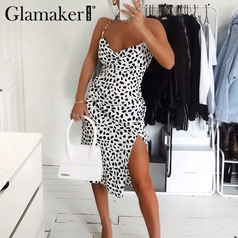 Женское вечернее платье миди Glamaker элегантное в черный горошек без бретелек с