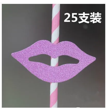 E 25pcs Усы/борода/губы бумажные соломинки для свадьбы Рождество День рождения украшения, праздничные и вечерние принадлежности - Цвет: E 25pcs