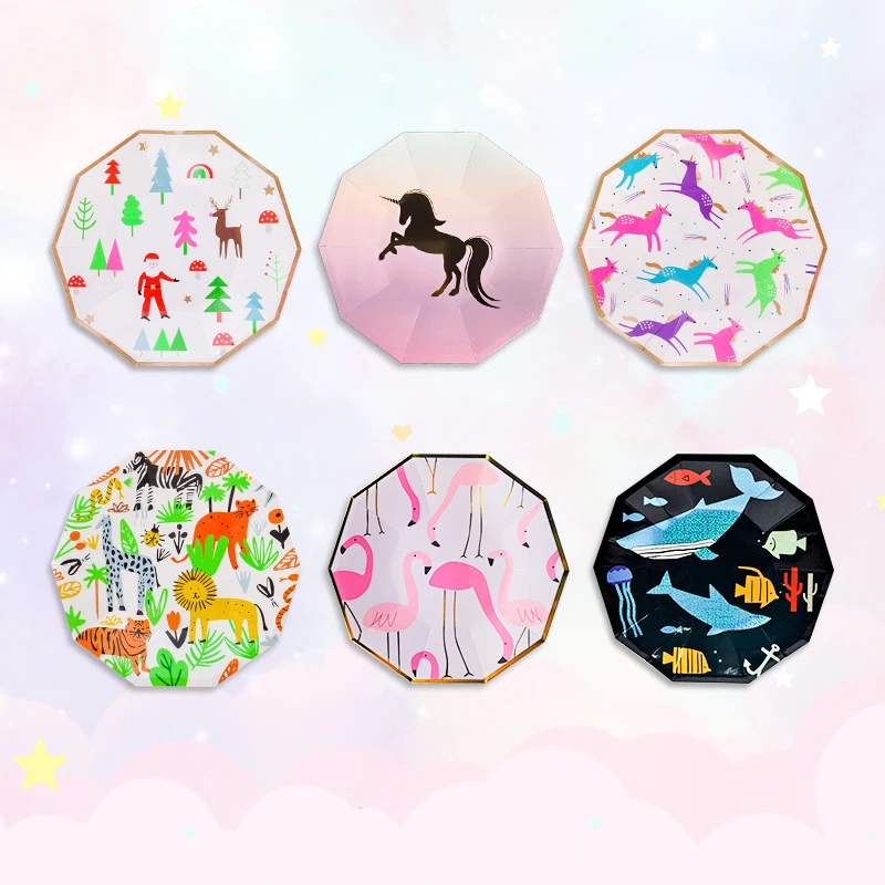 

7/9 Inch Disposable Paper Plates Party-Supplies Wedding-Decor Animals Unicorns