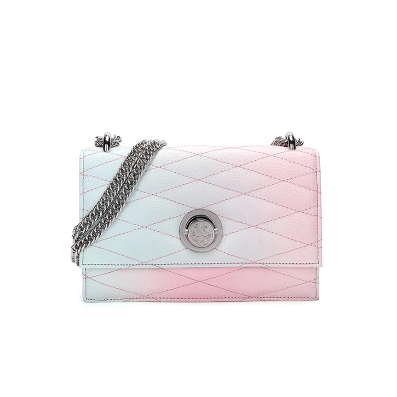 

Woman Girls Turn Lock Crossbody Shoulder Chain Flap PU Leather Color Handbag