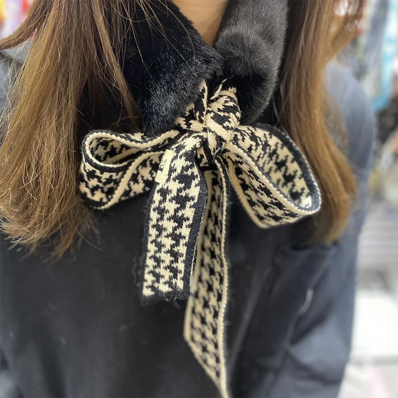 Женский вязаный крючком шарф элегантный теплый с воротником из искусственного