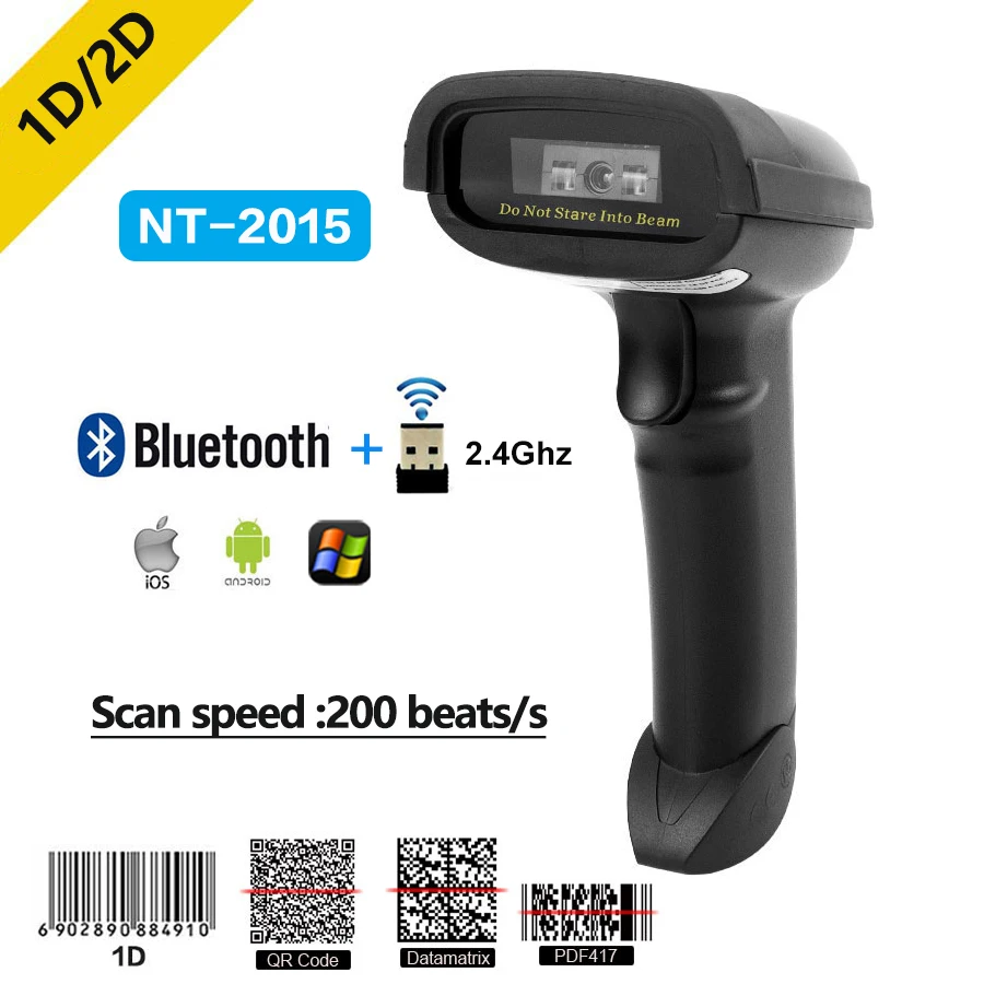 

NETUM NT2015 Bluetooth and 2.4Ghz wireless 1D CCD/Laser and 2D QR Bar Code Reader PDF417,Datamatrix for IOS Android IPAD windows