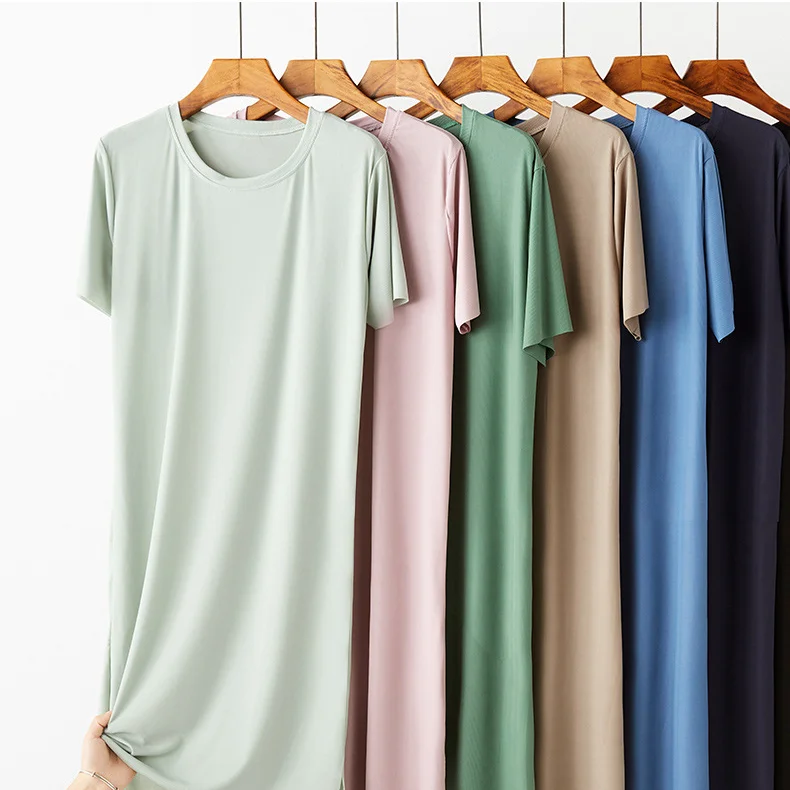 

Женская мода льда шелка с короткими рукавами платье 2021 летние Разделение размера плюс свободные юбки