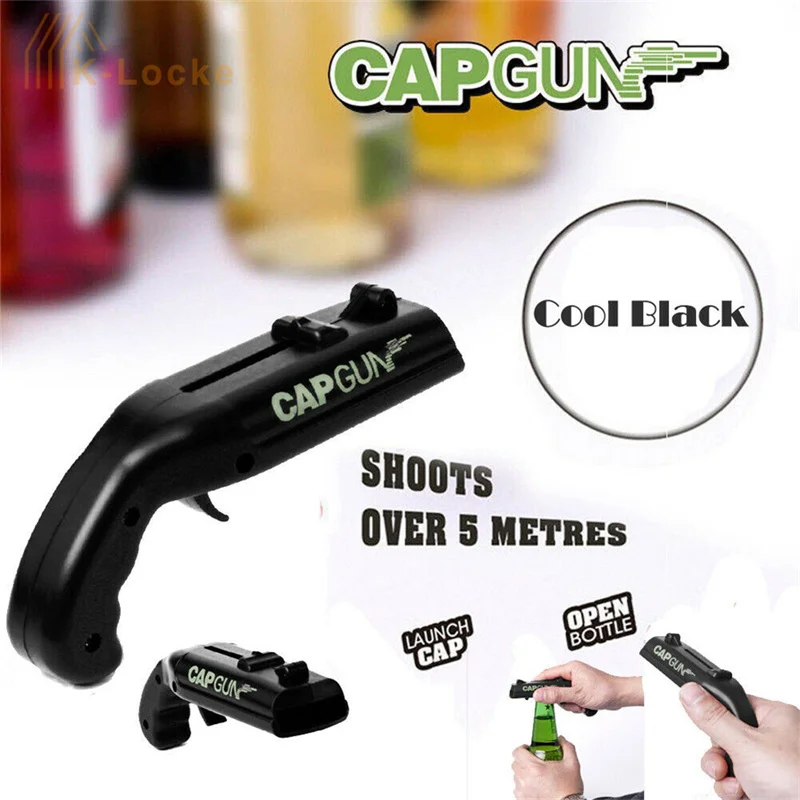 

Portable Pistol Ejection Bottle Opener Creative Flying Bottle Caps Launcher Beer Opener Bar Kitchen Gadget Drink Opening Cap Gun