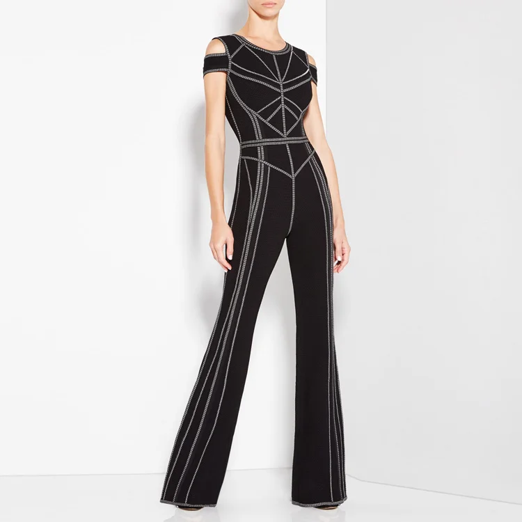 

Женский Длинный комбинезон в стиле пэчворк, черный элегантный комбинезон с коротким рукавом, праздвечерние чный комбинезон знаменитости, л...