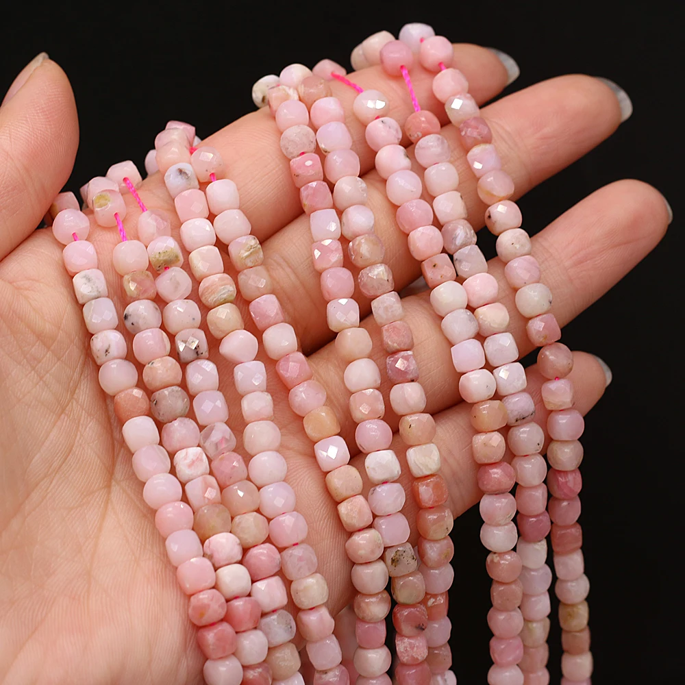

Charm Pink Opal Beaded Natural Gemstones Irregular Square Loose Beads for Jewelry Making DIY Accessories Fit Necklace Bracelet