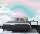 Настенные 3D фотообои Bacal, с изображением розового, голубого неба, облаков, дивана, Декорации для гостиной