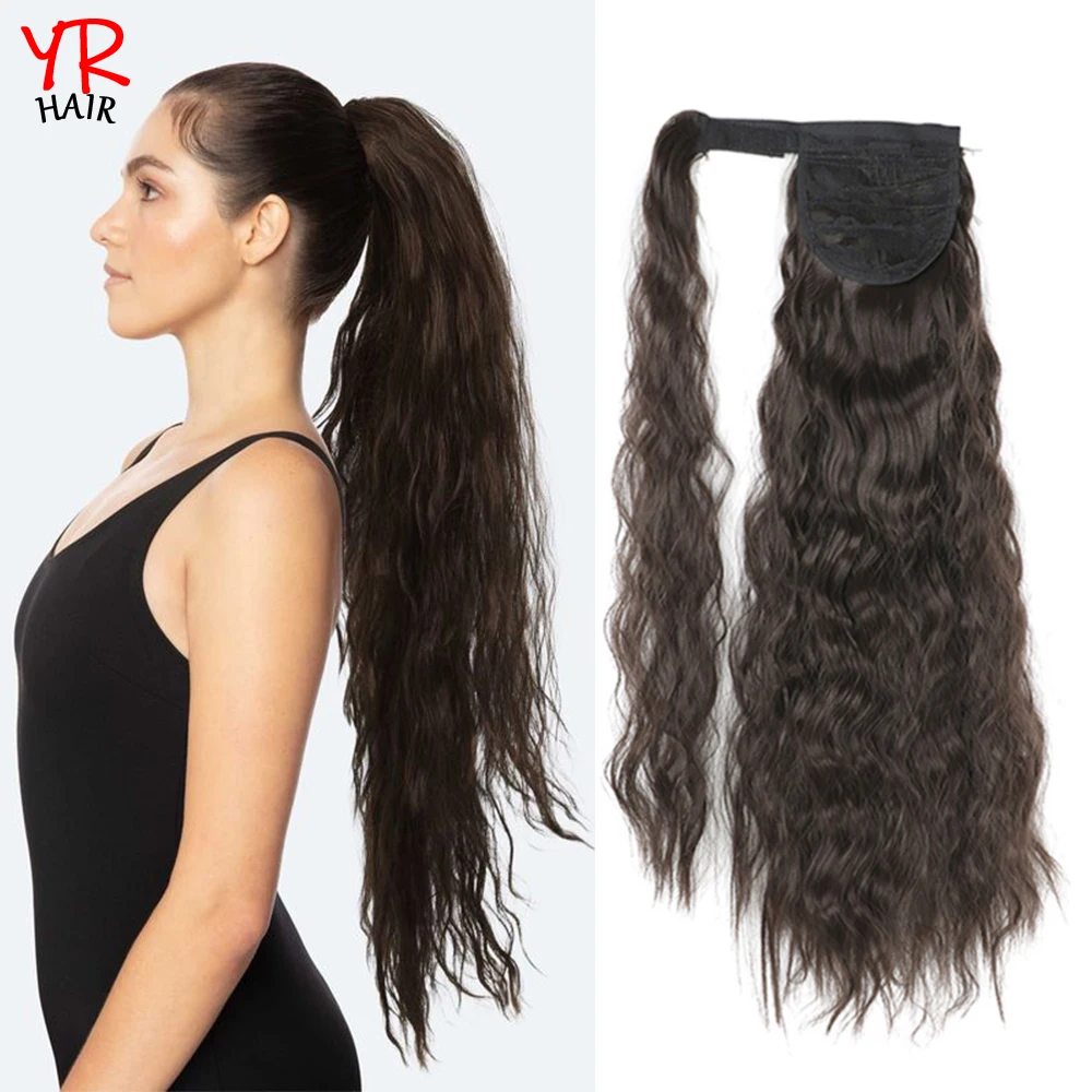 

Synthetic Hairpiece Vigorous Corn Wavy Long Ponytail Wrap on Clip Hair Extensions Ombre Brown Pony Tail Blonde Fack Hair