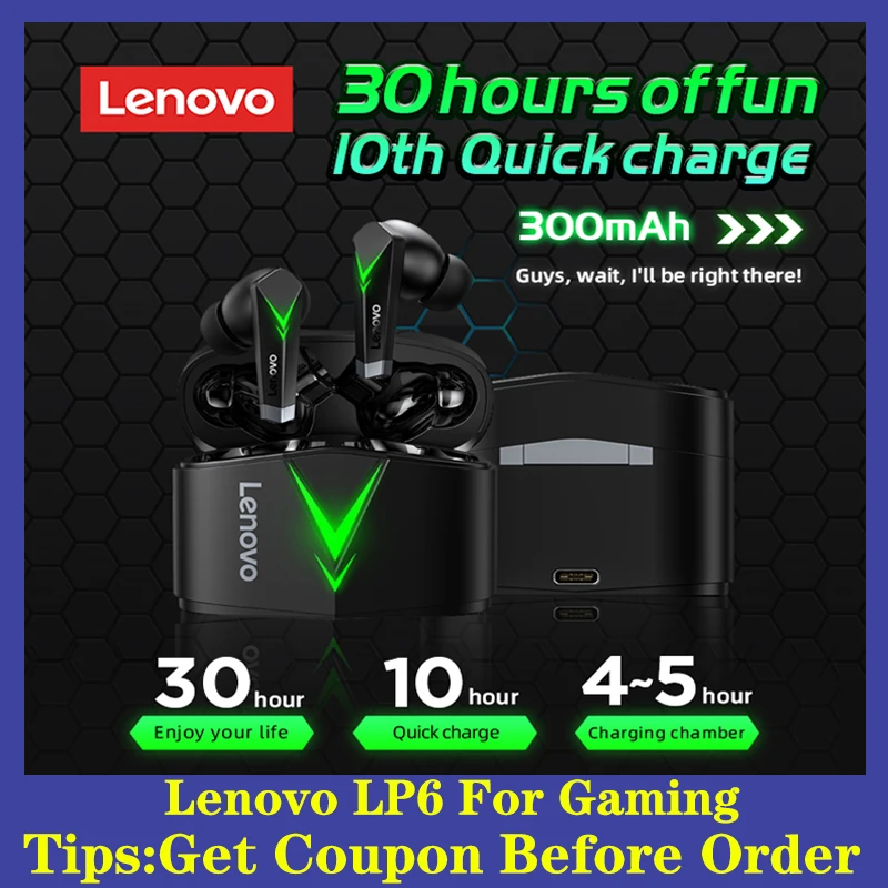 

Lenovo LP6 Gaming TWS Wireless Earphone Wireless Bluetooth Headphone Stereo Bass in-Ear Low Latency Long Standy with Led Light