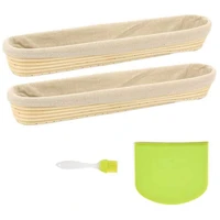 2 pack of baguette banneton bread proofing basket and linen liner set with solicone brush dough scraper 17 inch