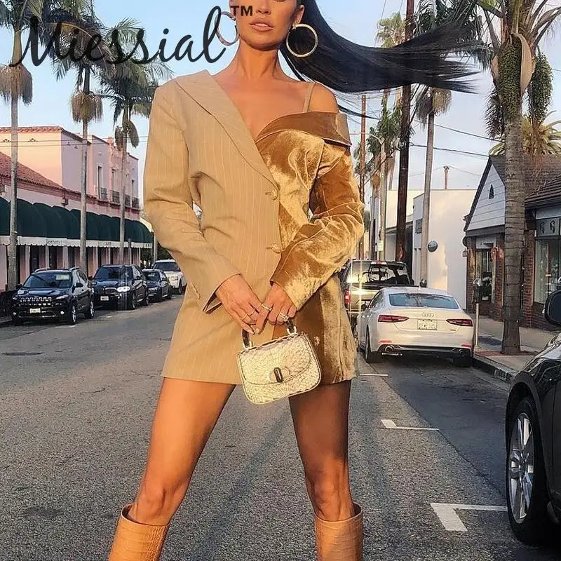 Miessial элегантное бархатное лоскутное платье Блейзер женское осеннее с