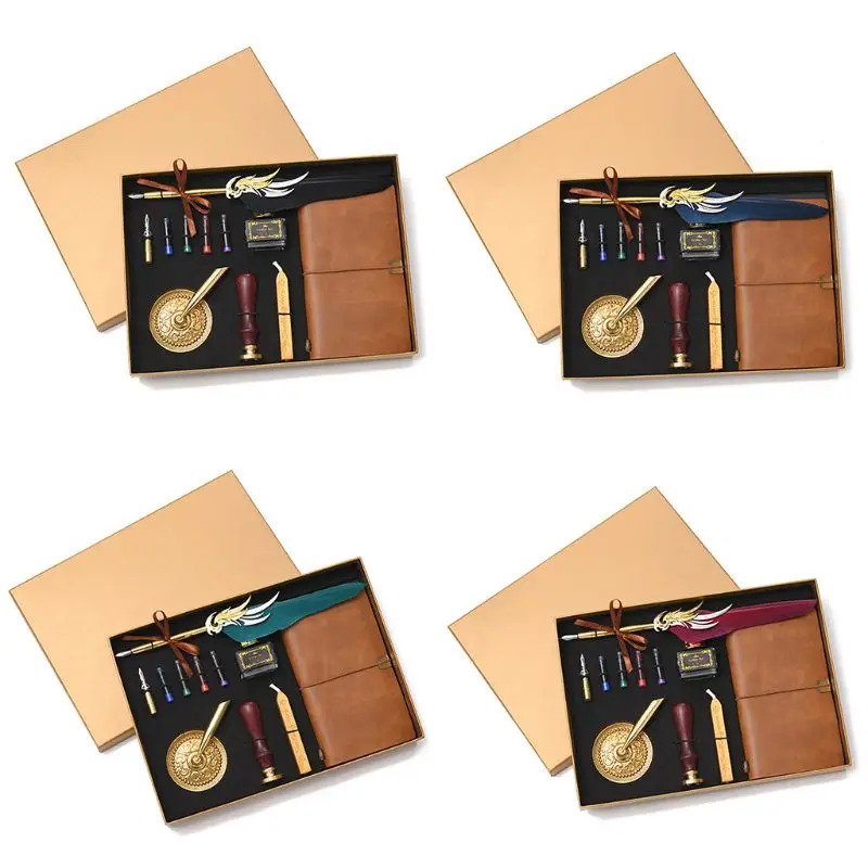 Винтажный перьевая ручка для каллиграфии в стиле ретро с чернилами набор кожаных