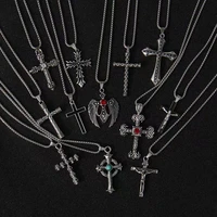 european and american cold wind cross stainless steel necklace set diamond alloy pendant men and women sweater chain pendant