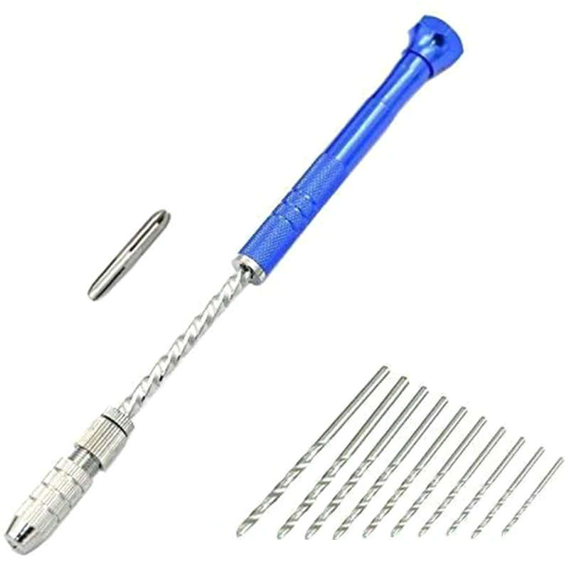 

11 Pieces of Spiral Hand Drill Semi-Automatic Pin Vise Drilling and Engraving Twist Drill Set (∅0.8-3mm)