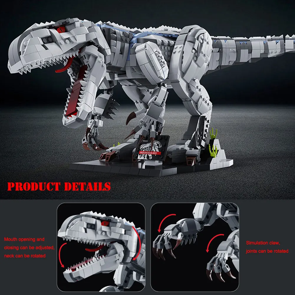 

BZDA indominus Rex Jurassic Park Dinosaur World Model Assemble Gigantes Building Blocks MOC Tyrannosaur Maquette Toys For Boys