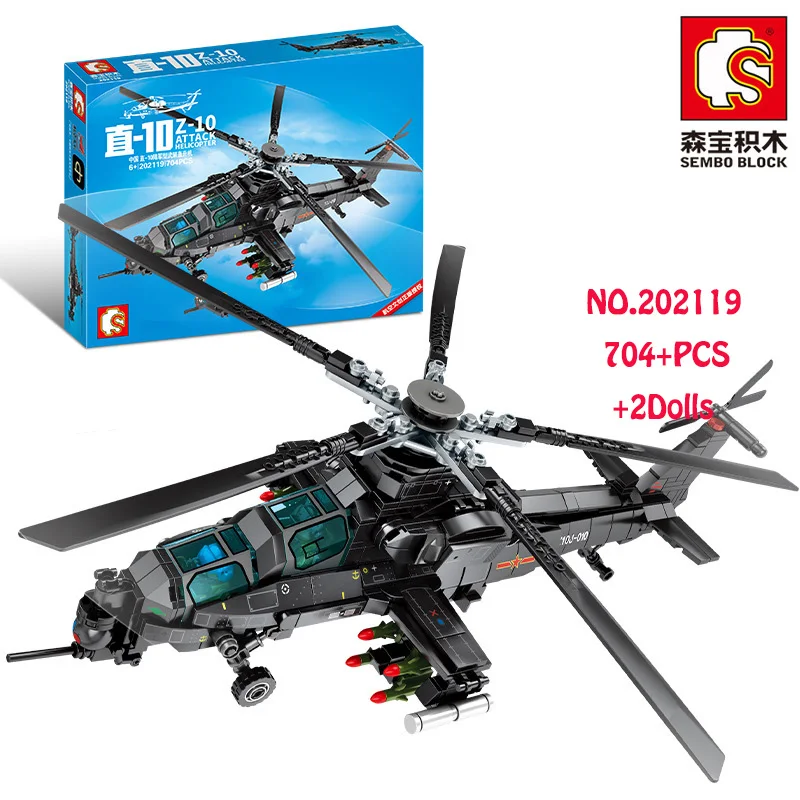 

SEMBO Chinese Z-10 Helicopter Building Blocks SWAT Army Technic Flying Plane DIY Model Kids Bricks Toys