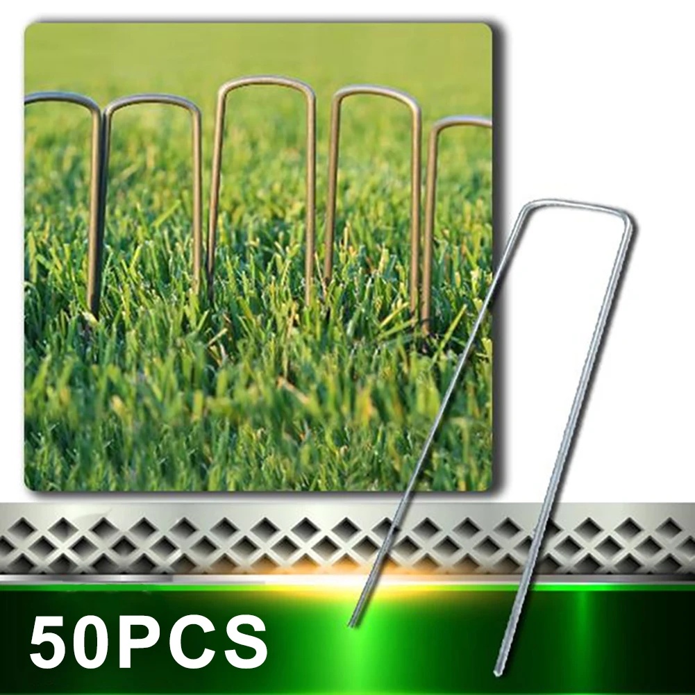 

50pcs/Pack Garden Peg Silver Metal U-Shape Garden Staple Garden Ground Nail Film Fixed Pegs Gardening Fixing Tools Film Peg