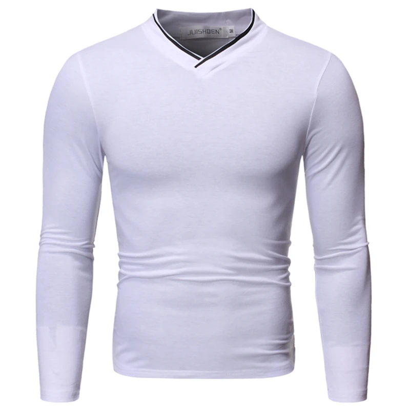 2019 осенняя и зимняя новая мужская Тонкая футболка с v образным вырезом длинными