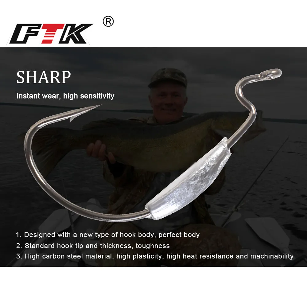 FTK 5pcs/pack 2#-4/0 Fishing Soft Worm Jig Lead Lure Hooks High Carbon Steel Wide Super Lock Fishhooks Softjerk | Спорт и