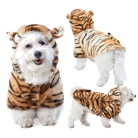 funny dog cosplay costume tiger pattern comical outfits fleece winter two legged pet cat dog cat festival party clothing