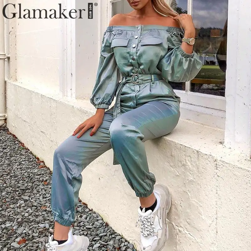 Женский атласный комбинезон Glamaker элегантный клубный на пуговицах с открытыми