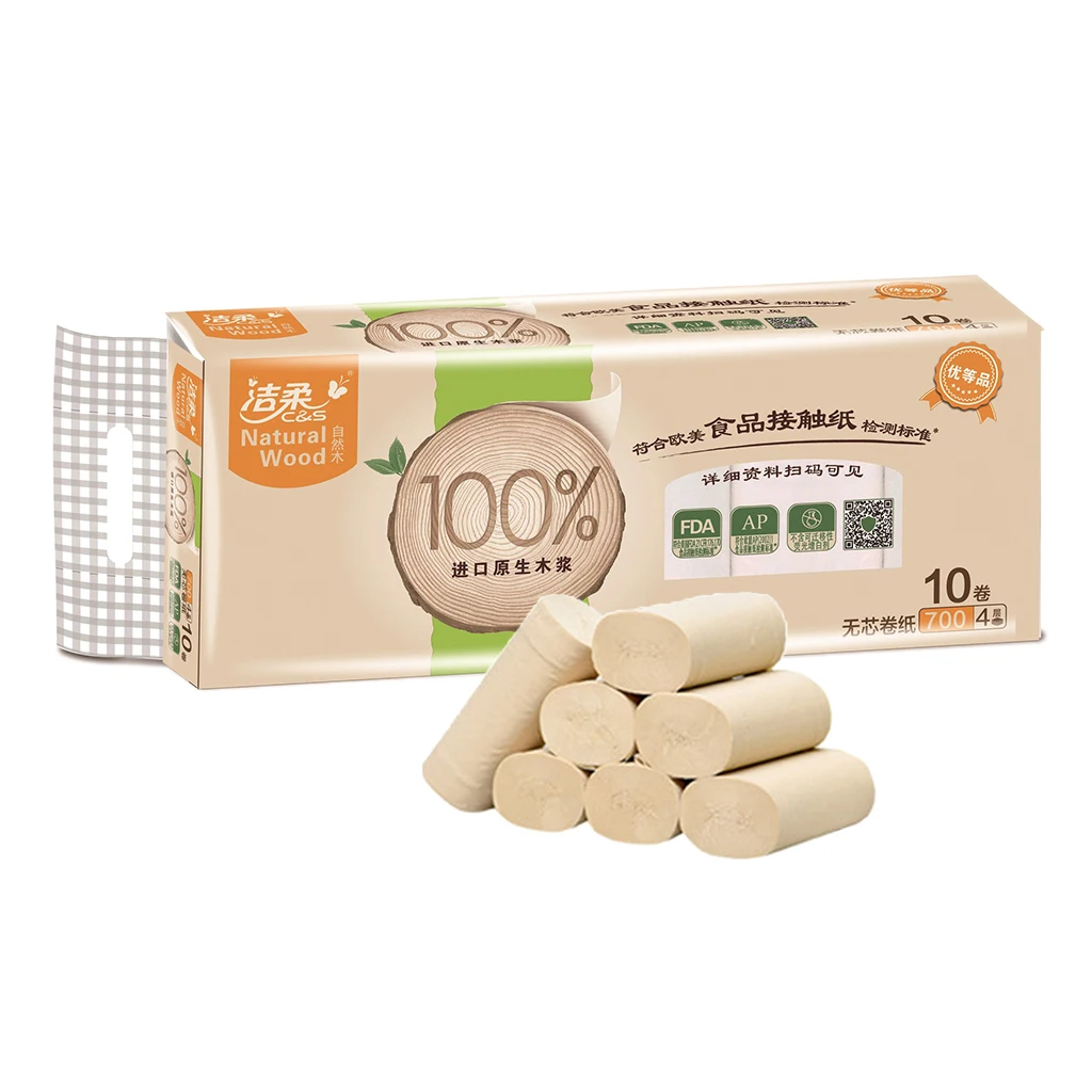 10 Rolls 4 Layers Soft Toilet Paper Roll Wood Pulp Bath Tissue Skin-friendly Care Household Towel |