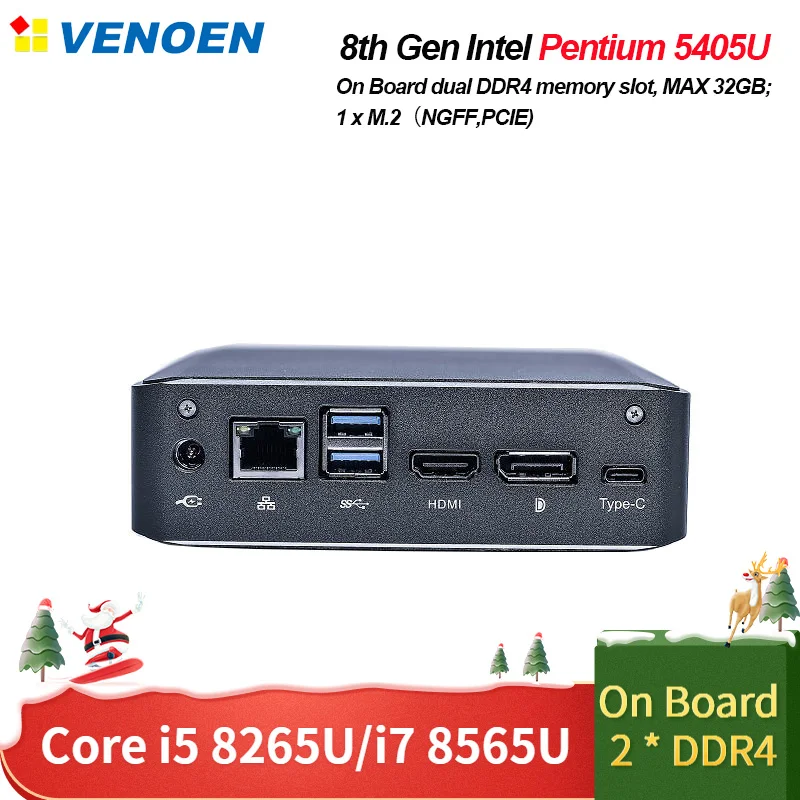 VENOEN 8gen процессор мини настольный компьютер Intel Core i3 i5 i7 8145U 8265U 8565U Penium 5405U 2* DDR4 32 Гб ram M.2 WiFi миниатюрный игровой ПК