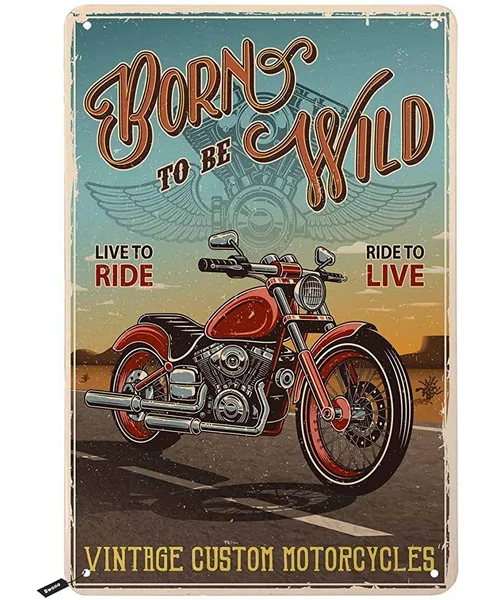 

Swono Born to Be Wild Tin Signs,V Custom Red Motorcycles Ride on Road Vintage Metal Tin Sign for Men Women,Wall