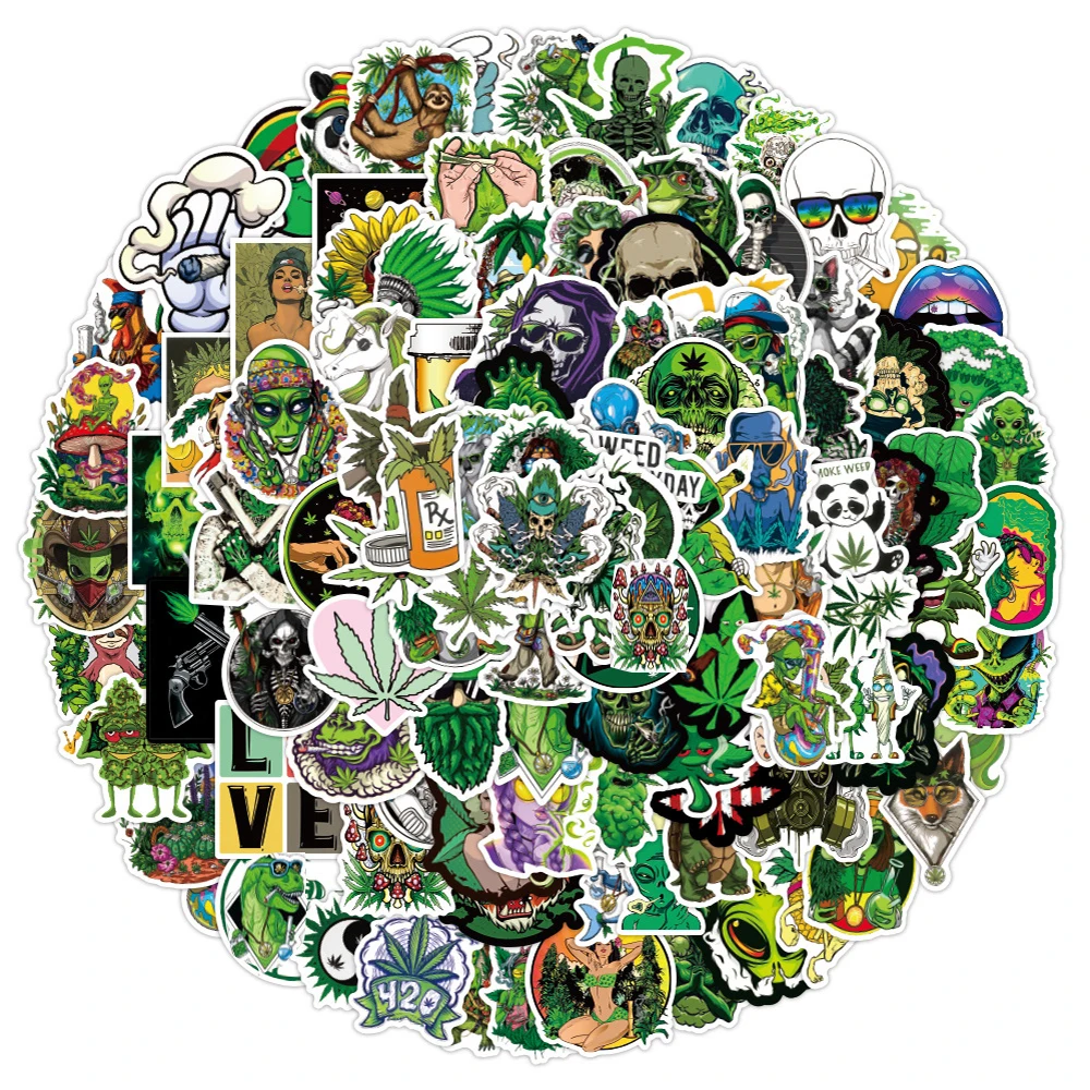 50100pcs funny characters leaves weed smoking graffiti stickers skateboard laptop motorcycle bike cool sticker decal kid toy free global shipping