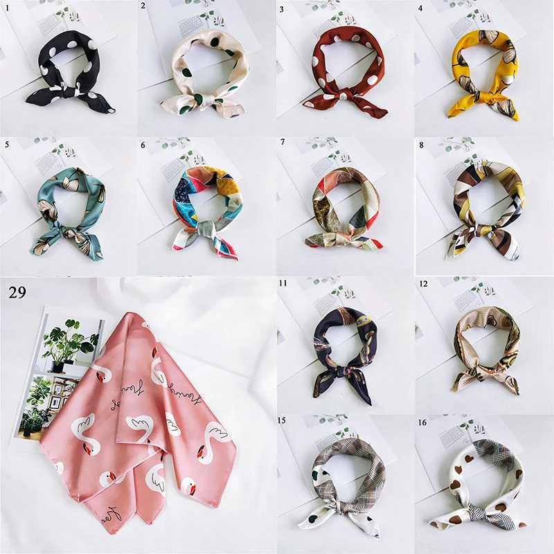 

Square Silk Scarf Women Fashion Print Small Neck Scarfs Office Lady Hair Band Foulard Hand Kerchief Female Bandana Shawl