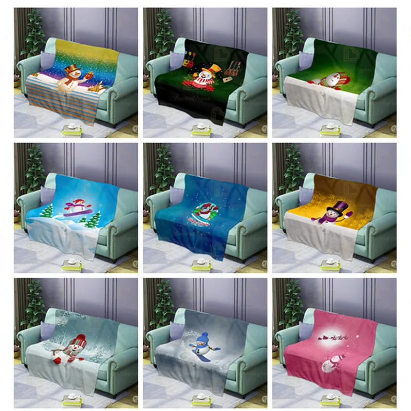 

Christmas Blanket for Sofa Car Bed Cover Snowman Fleece Plush Throw Blanket Warm Winter Kid Children Adult Bedspread