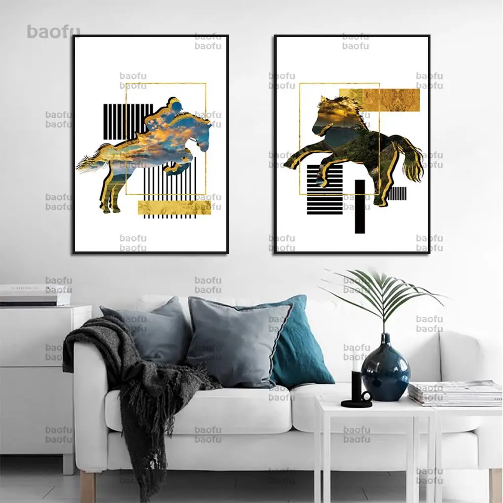 

Modern Home Decor Canvas Painting Atmospheric Fashion Silhouette Animal Horse Pattern Decorative Painting