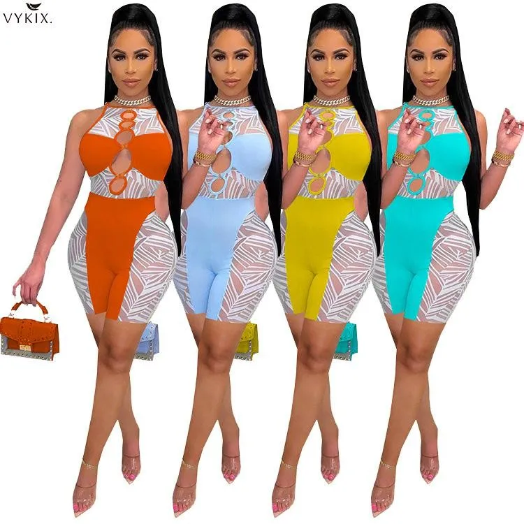 

Модный женский комбинезон в стиле пэчворк без рукавов с круглым вырезом и вырезами, Облегающий комбинезон, сексуальные комбинезоны, цельны...